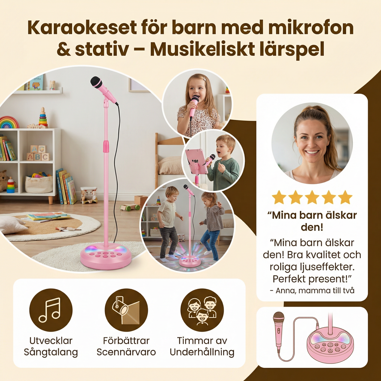 Karaokeset för barn med mikrofon & stativ – Musikaliskt lärspel