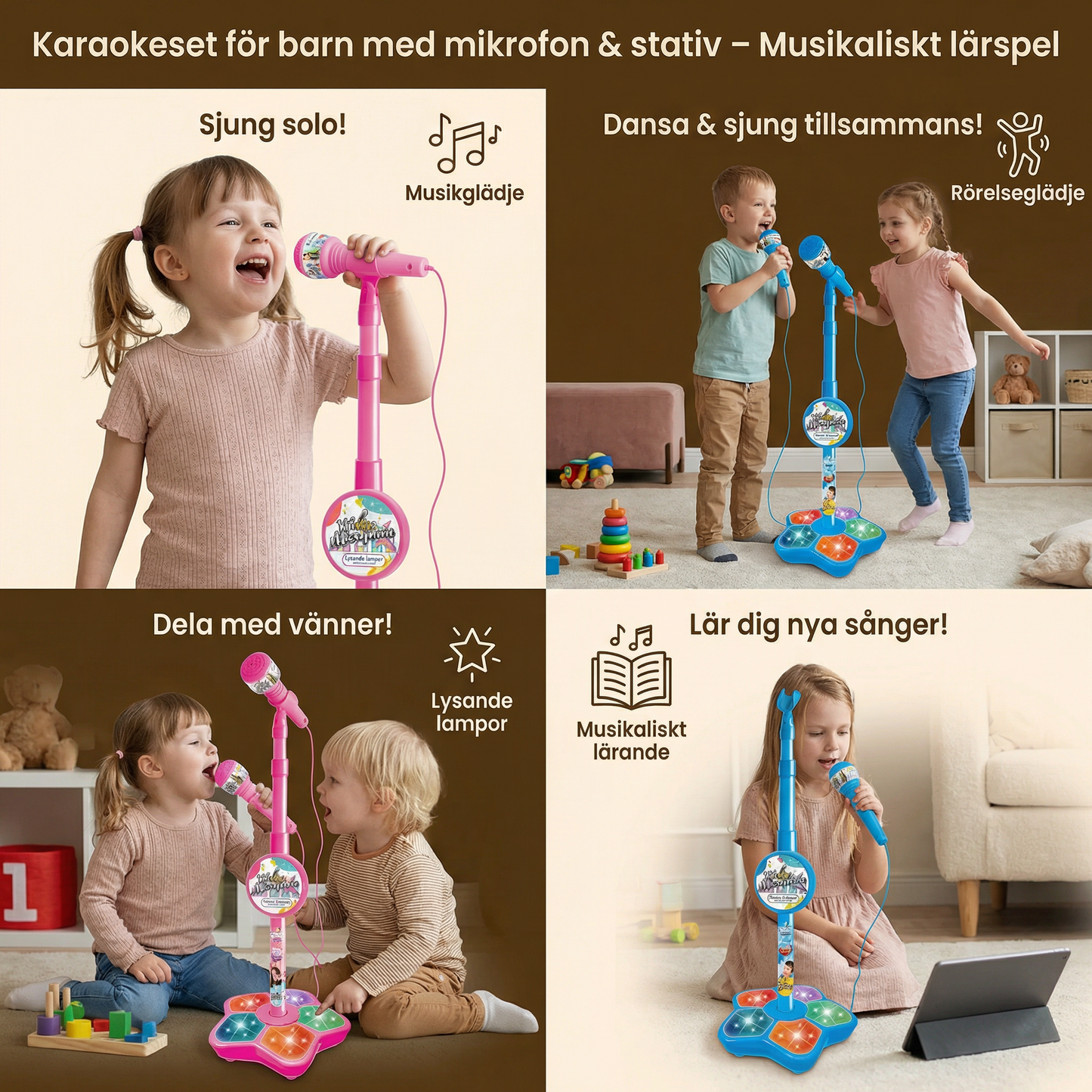 Karaokeset för barn med mikrofon & stativ – Musikaliskt lärspel