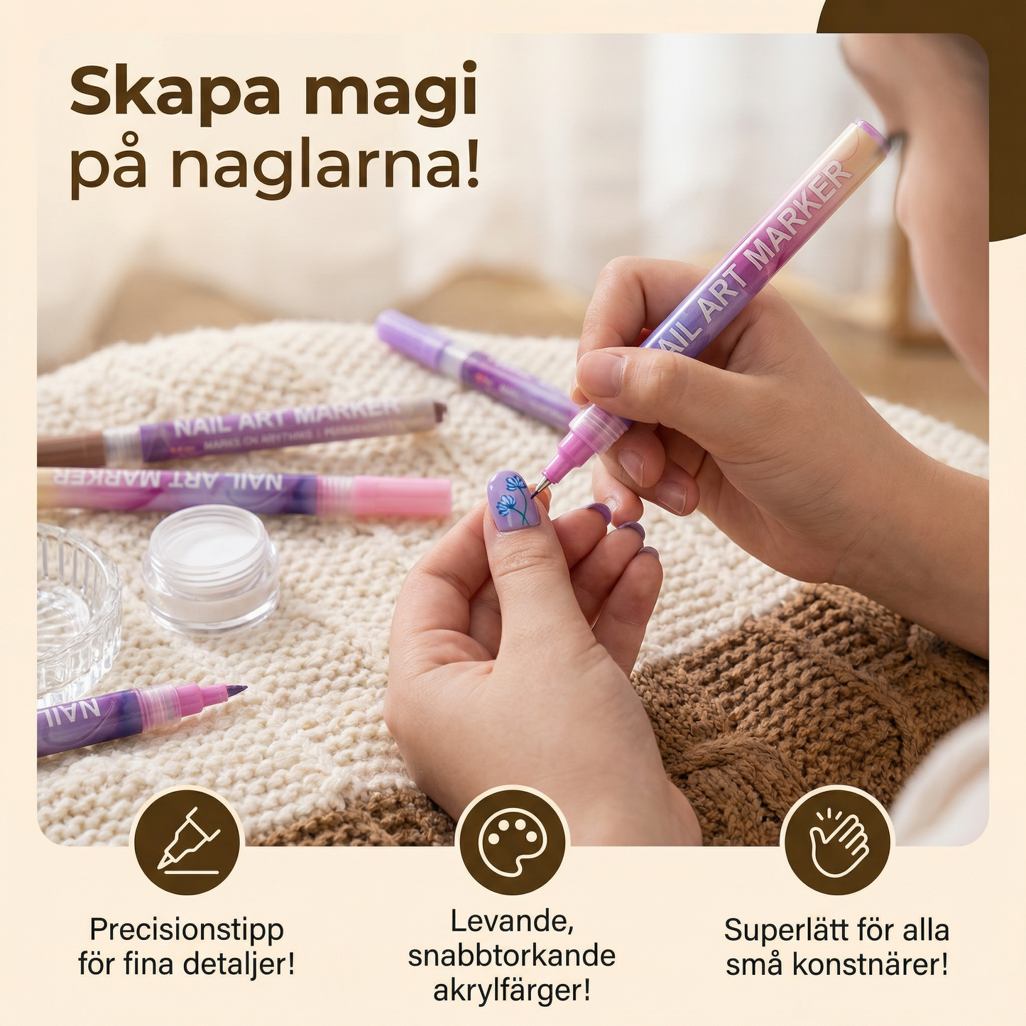 Nail Art-marker set med precisionstipp – akrylpennor för fina nageldesigner