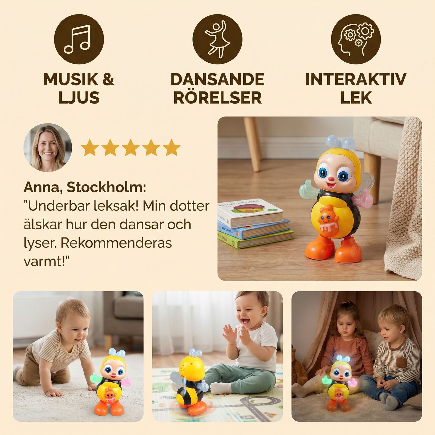 Dansande Musikbi – Interaktiv Leksak för Bebisar och Småbarn
