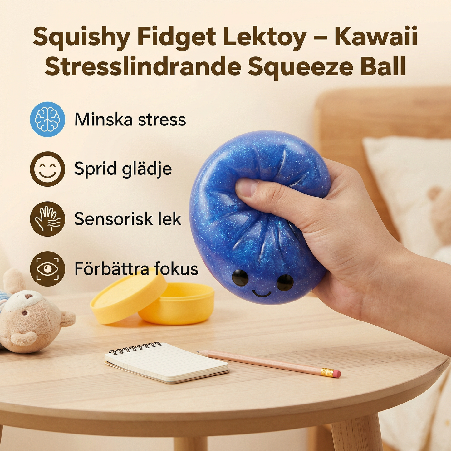 Squishy Fidget Lektoy – Kawaii Stresslindrande Squeeze Ball