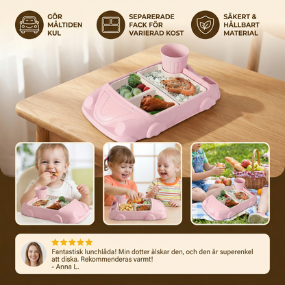 Barnens Bento Lunchbox i Bilform – Rolig Matbricka med Fack och Kopp