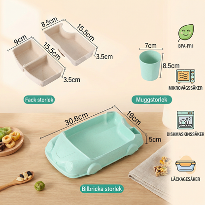 Barnens Bento Lunchbox i Bilform – Rolig Matbricka med Fack och Kopp