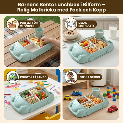 Barnens Bento Lunchbox i Bilform – Rolig Matbricka med Fack och Kopp