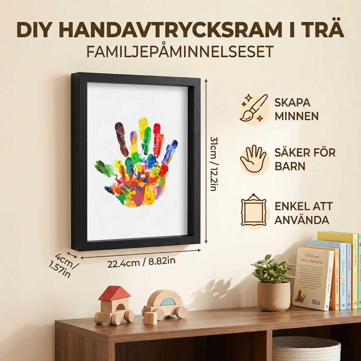 DIY Handavtrycksram i Trä – Familjepåminnelseset med Färger