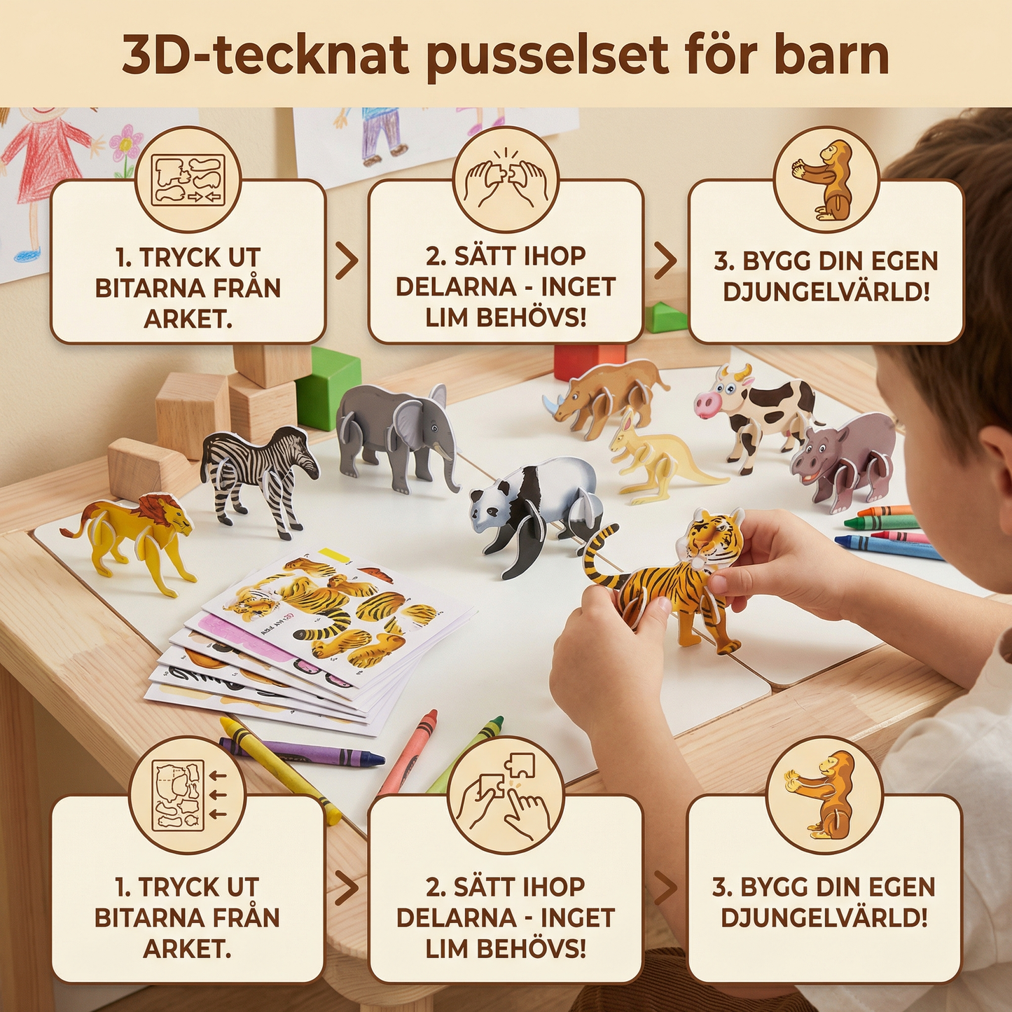 3D-tecknat pusselset för barn