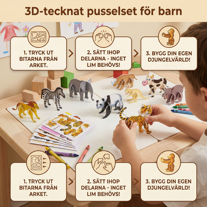 3D-tecknat pusselset för barn