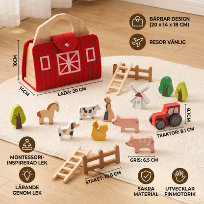 Montessori Trä- och Filtbondgård för Resor – Perfekt för Lek på Språng