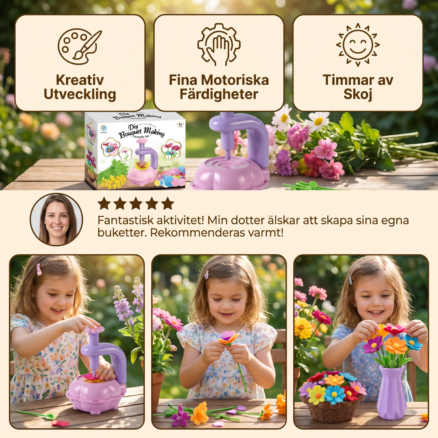 Barn Blomsterbukett Bastelset med Pressmaskin – DIY Kreativset för Flickor
