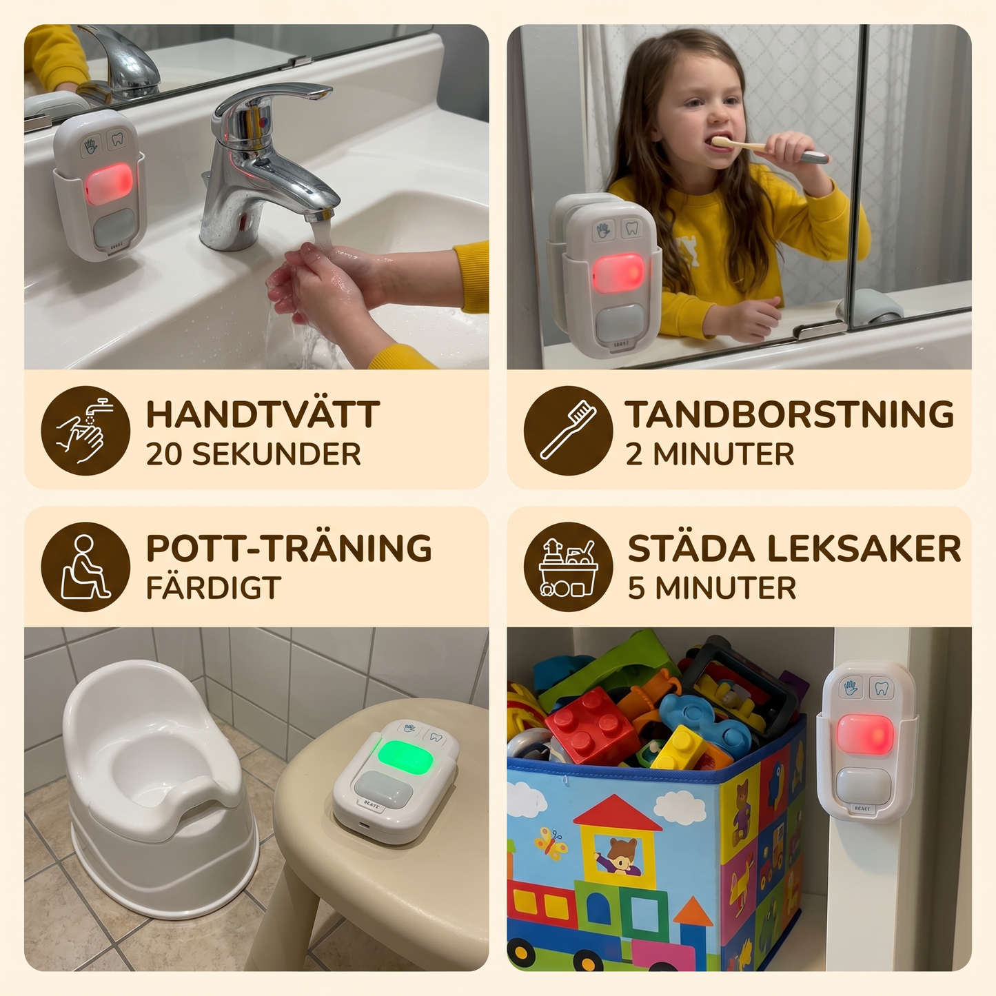 Mini LED Timer för Barn – Spelartstöd för Handtvätt och Tandborstning