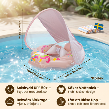 Baby-Svängring med Solskydd – Uppblåsbar Sittkrage för Säker Vattenlek