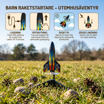 Barn Raketstartare med Fallskärm – Motoriserad Leksaksraket för Utomhusäventyr