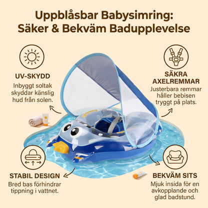 Uppblåsbar Babysimring med Axelselremmar & Soltak – Säker Poolsits för Bebisar