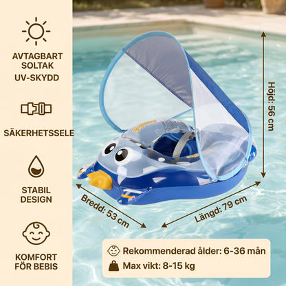Uppblåsbar Babysimring med Axelselremmar & Soltak – Säker Poolsits för Bebisar