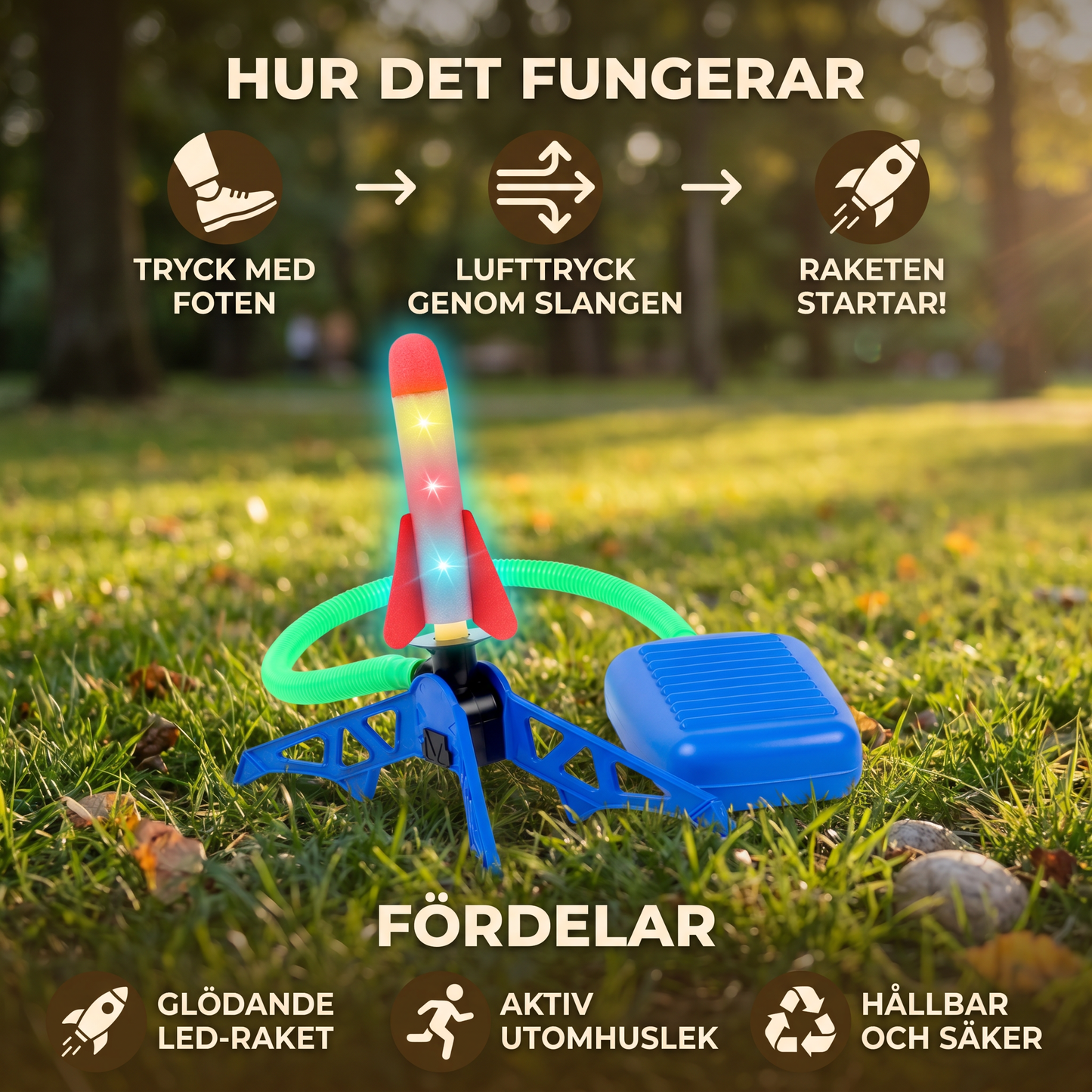 Barn Raketstarter med Fotpump – Glödande Utomhus Lufttrycksleksak