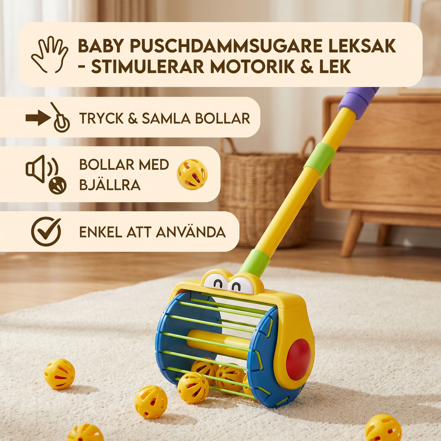 Baby Puschdammsugare Leksak med Bollar för Småbarn