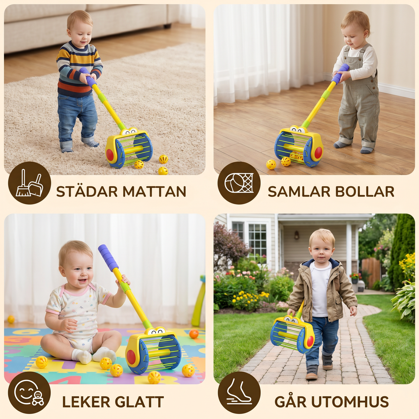 Baby Puschdammsugare Leksak med Bollar för Småbarn