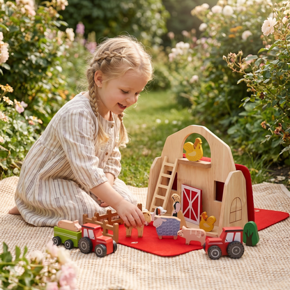Montessori Trä- och Filtbondgård för Resor – Perfekt för Lek på Språng