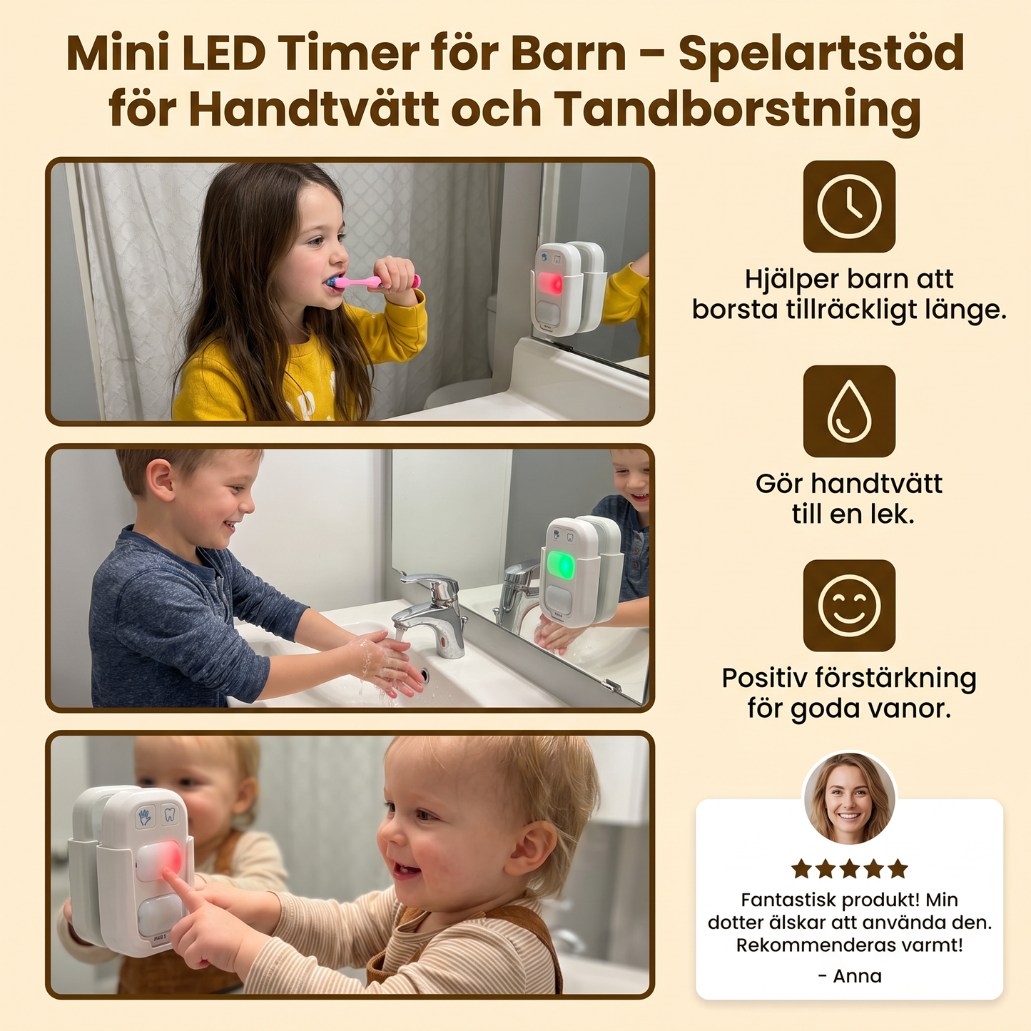 Mini LED Timer för Barn – Spelartstöd för Handtvätt och Tandborstning
