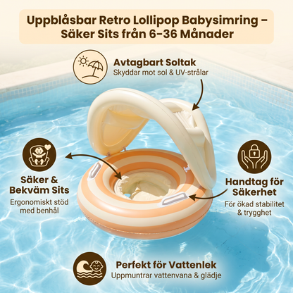 Uppblåsbar Retro Lollipop Babysimring med Avtagbart Soltak – Säker Sits från 6–36 Månader