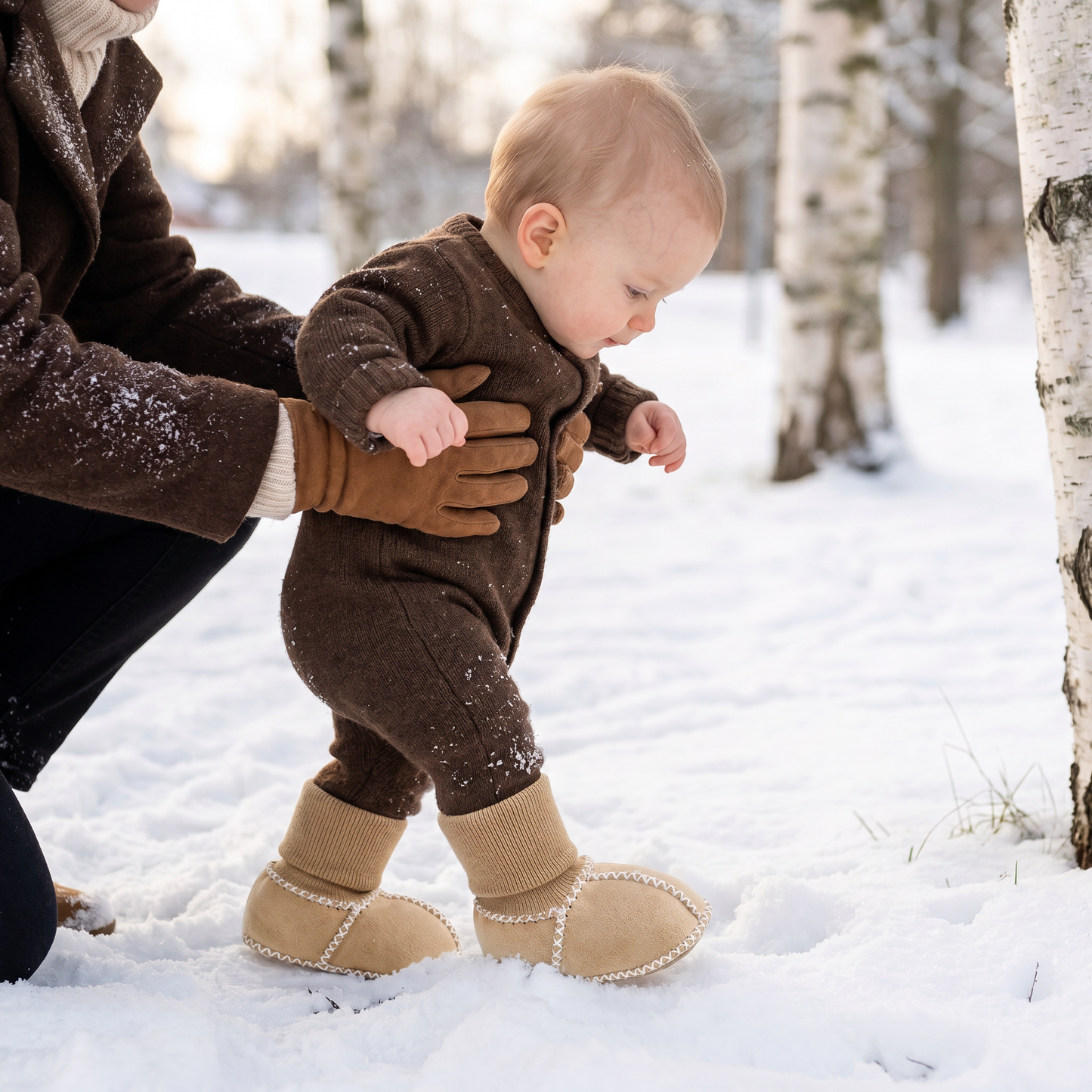 Fodrade Baby Vinter Strumpor Skor i Mocka Look
