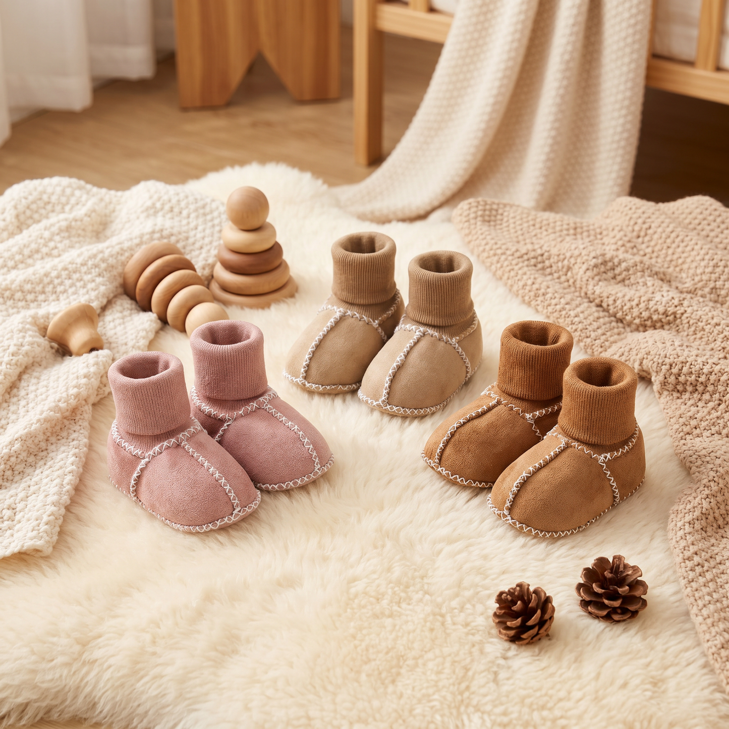 Fodrade Baby Vinter Strumpor Skor i Mocka Look