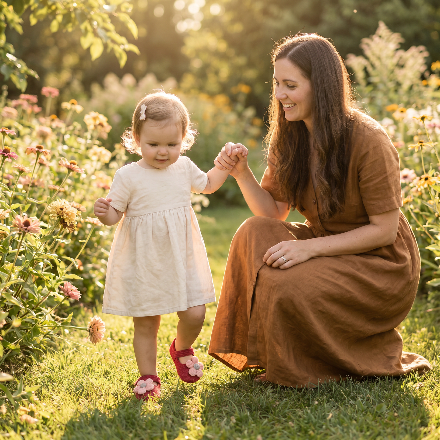 Sommarbarnskor med mjuka sulor i blommönster