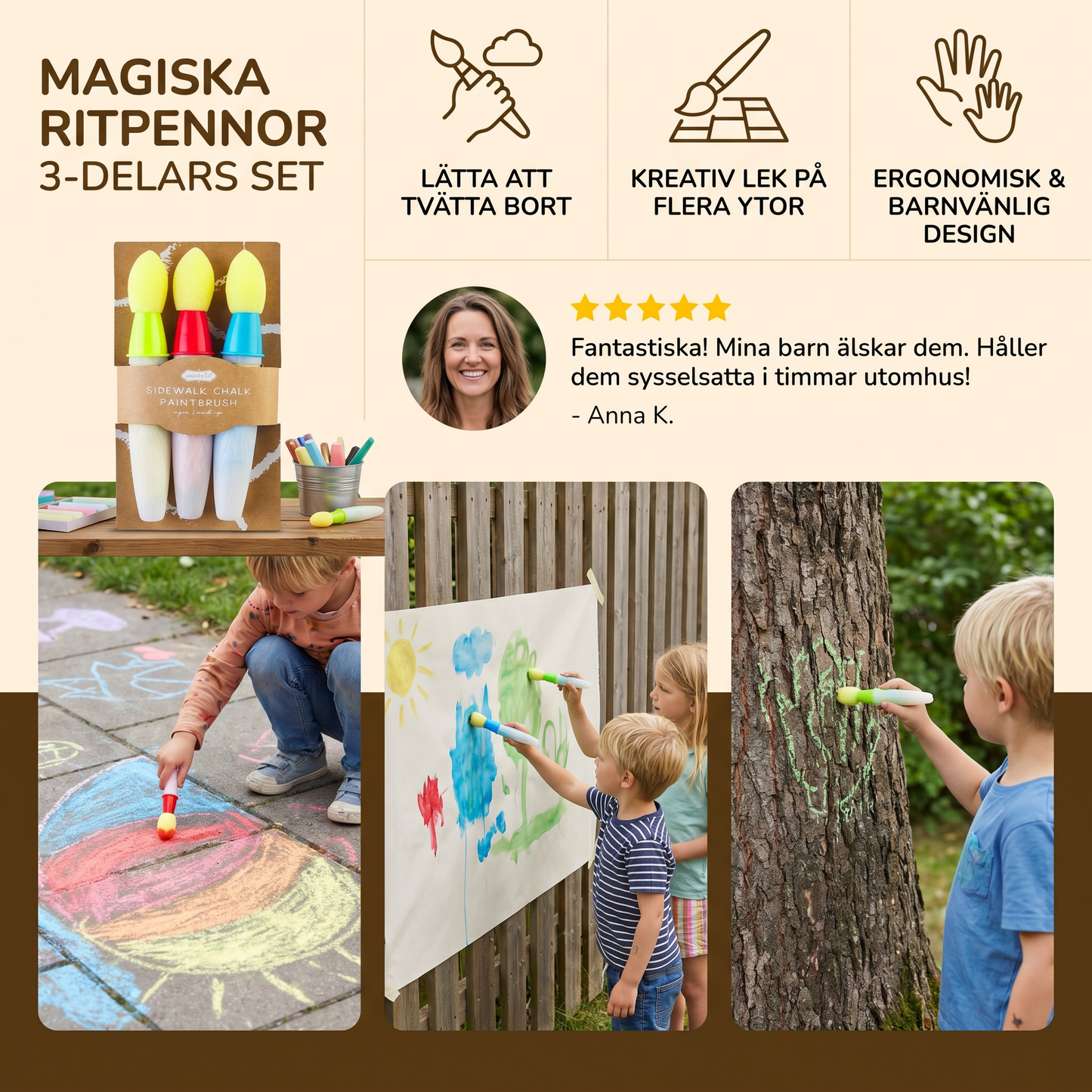 Magiska Ritpennor 3-delars Set – För Kreativ Lek på Flera Ytor
