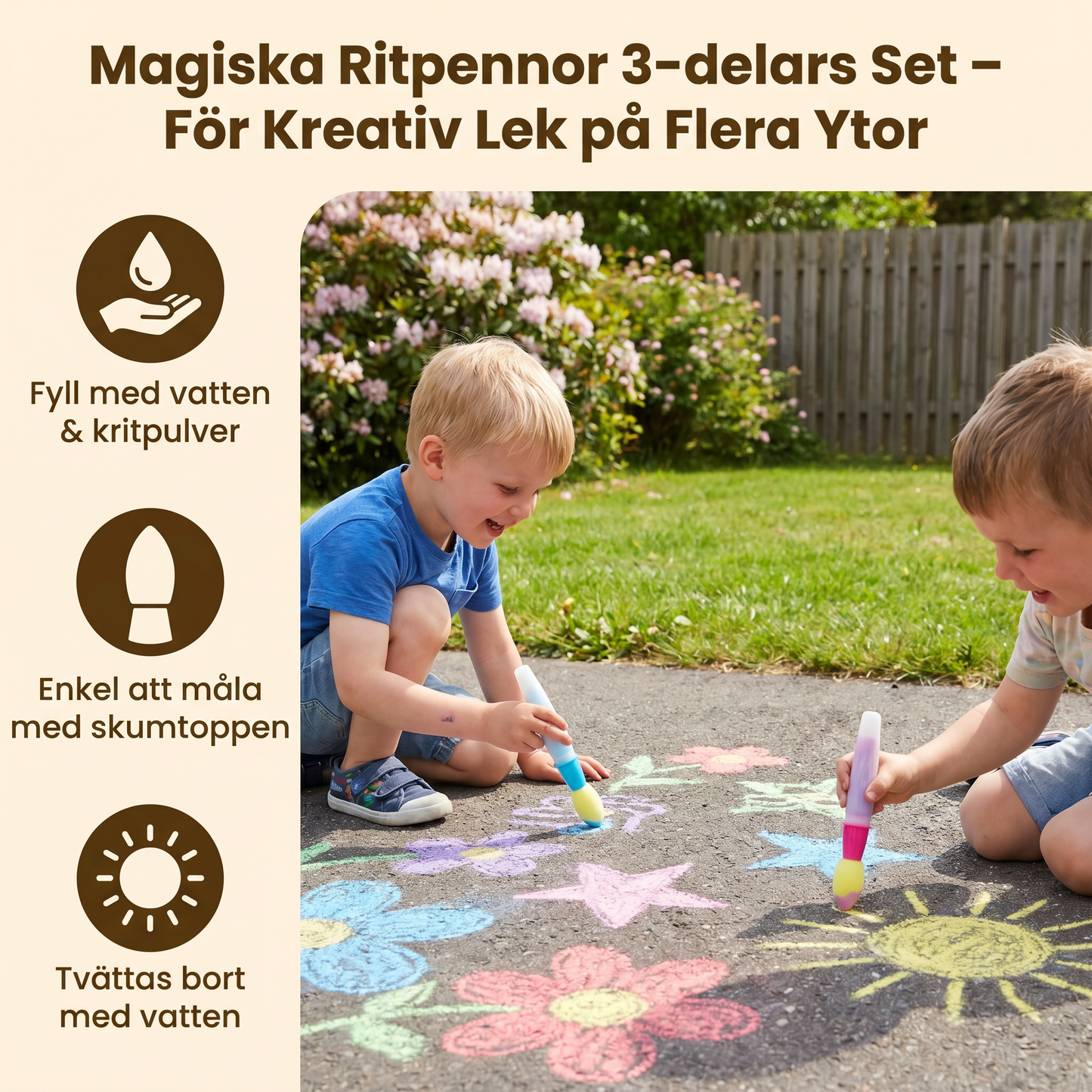 Magiska Ritpennor 3-delars Set – För Kreativ Lek på Flera Ytor