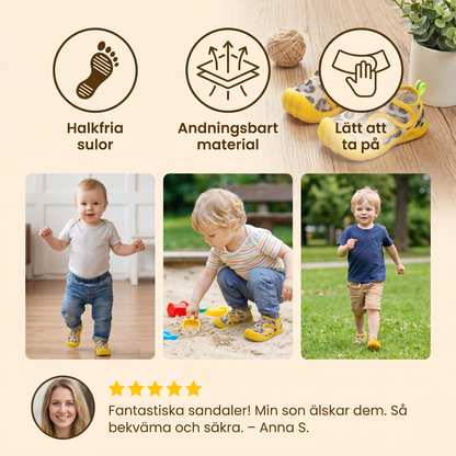 Sommarbarnsandaler med halkfria sulor och andningsbart material