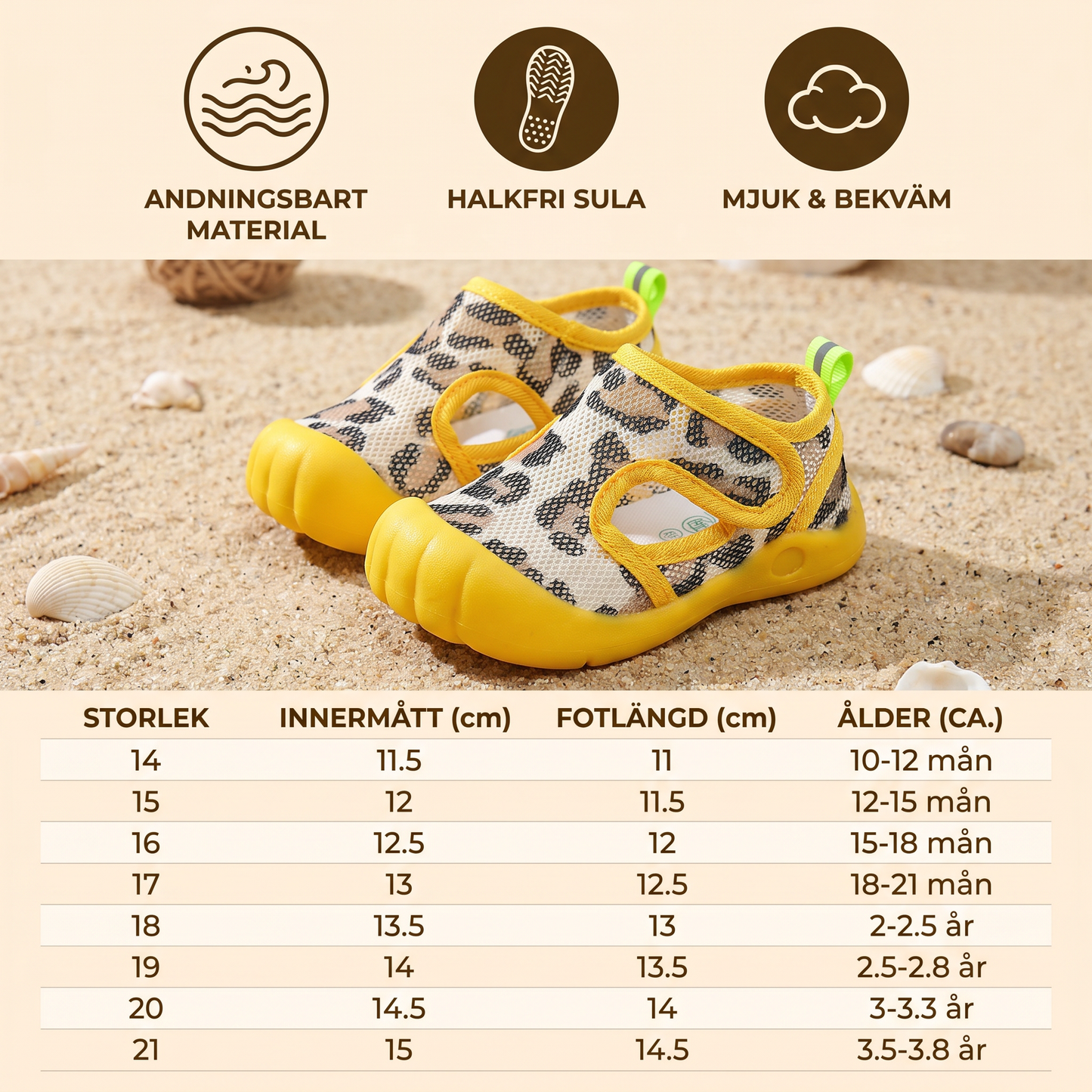 Sommarbarnsandaler med halkfria sulor och andningsbart material