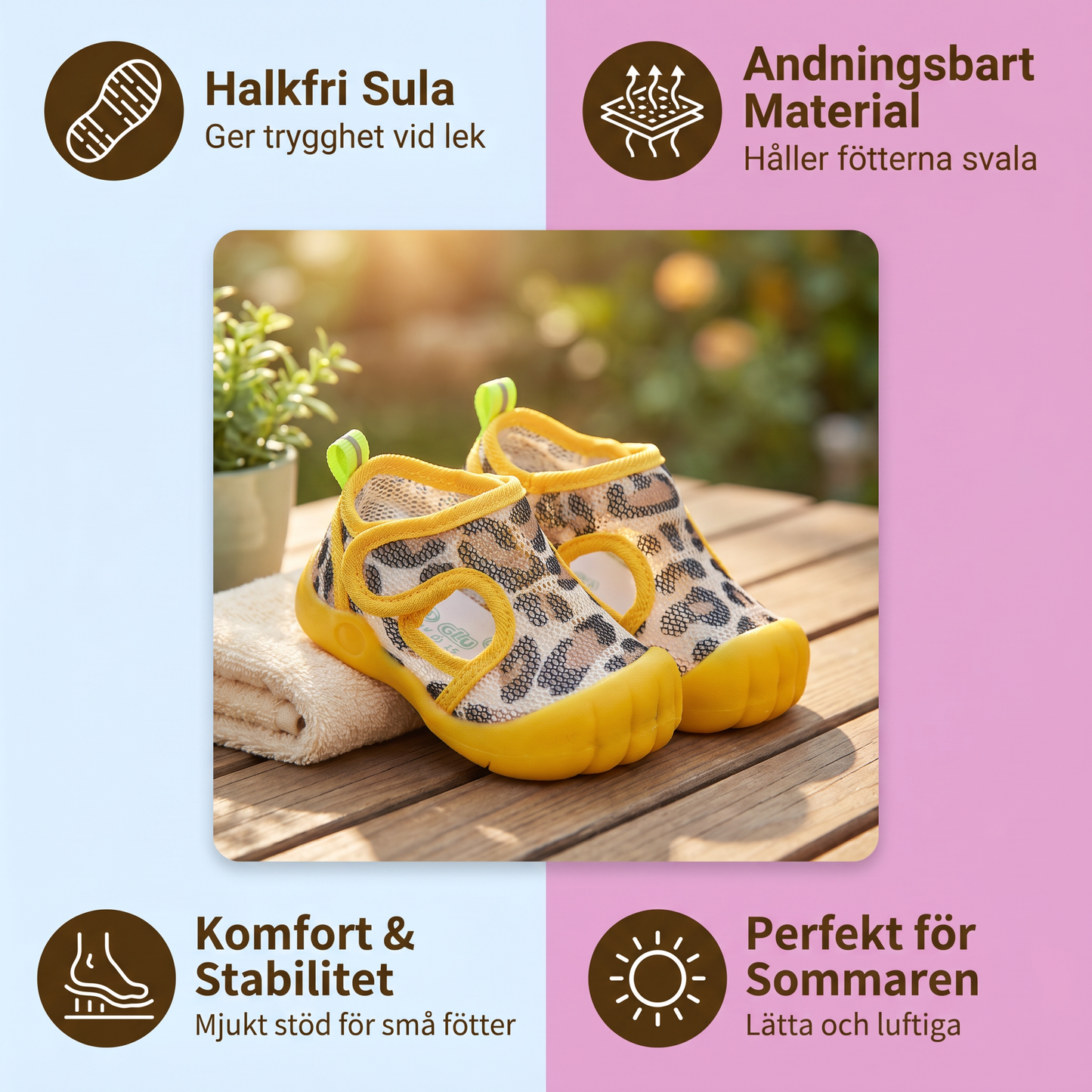 Sommarbarnsandaler med halkfria sulor och andningsbart material