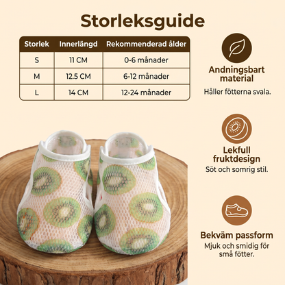 Sommarbarnskor i andningsbart material med fruktdesign