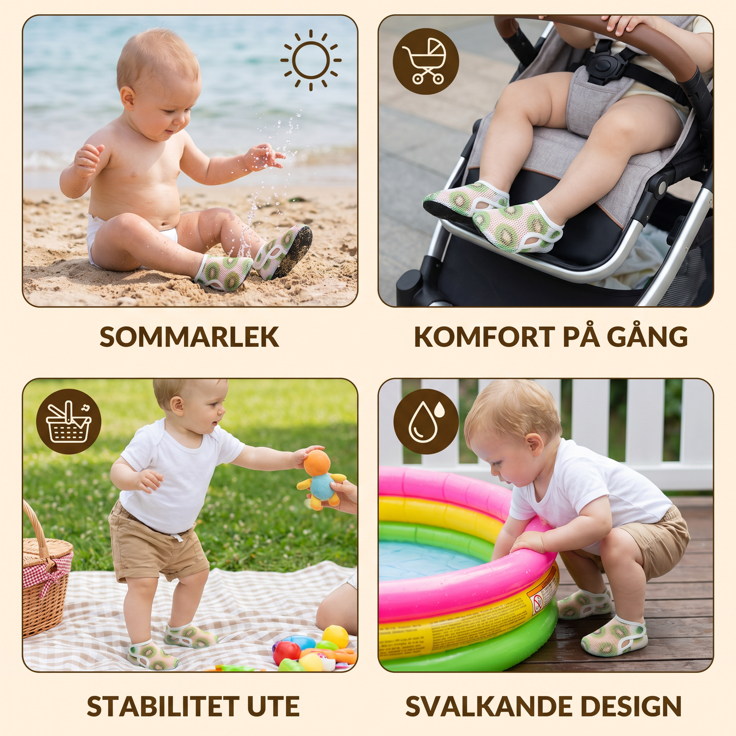 Sommarbarnskor i andningsbart material med fruktdesign