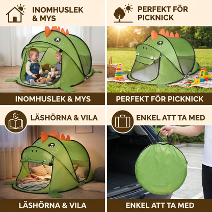 Hopfällbart dino-lektält för barn – perfekt för varma dagar och mysiga lekstunder
