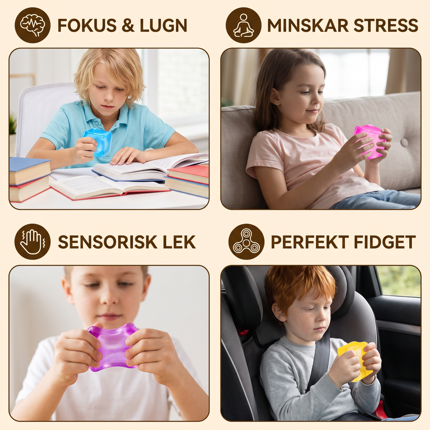 Cube Squishy Stressboll – Mjuk Gel-Fidgetleksak För Sinnena