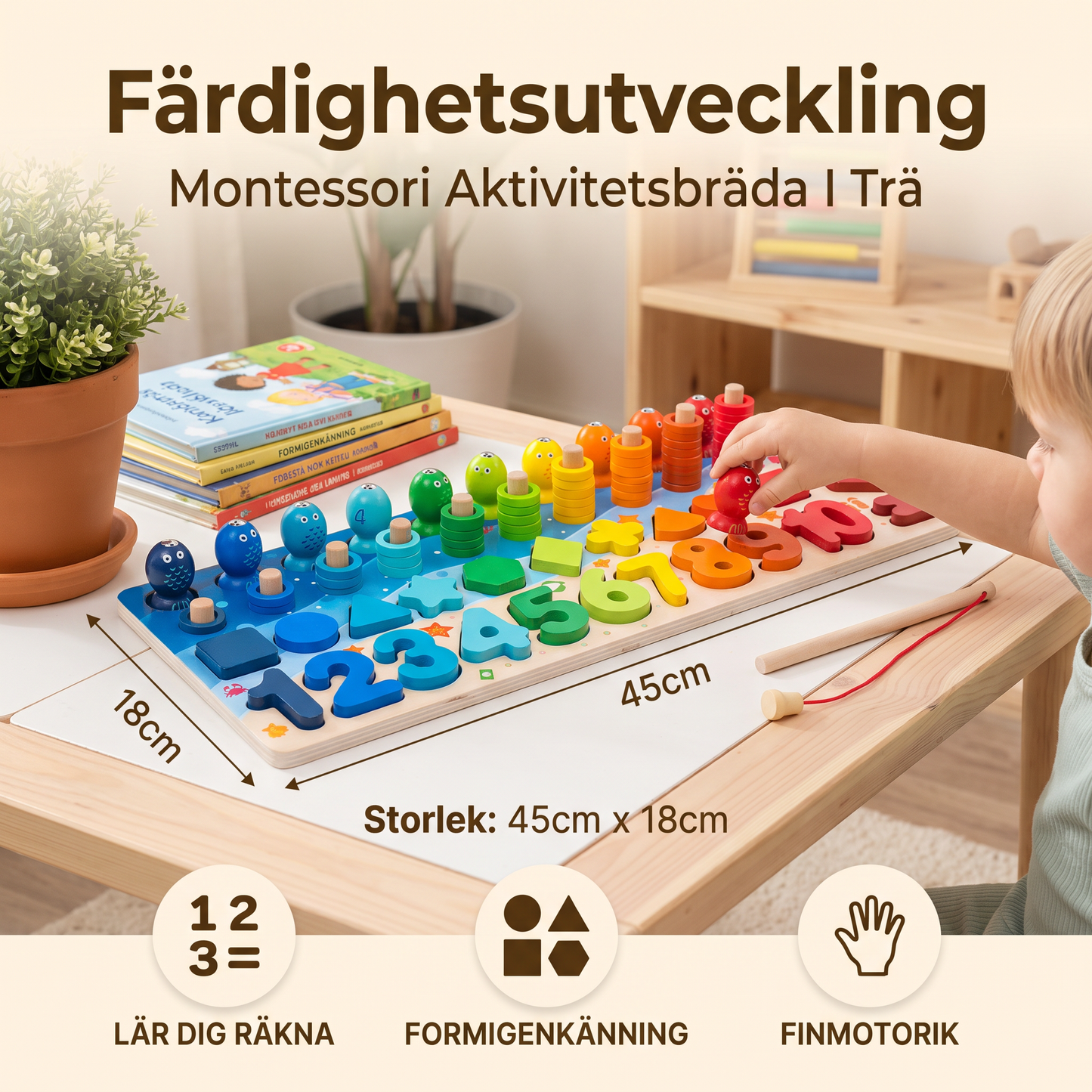 Färdighetsutveckling – Montessori Aktivitetsbräda I Trä