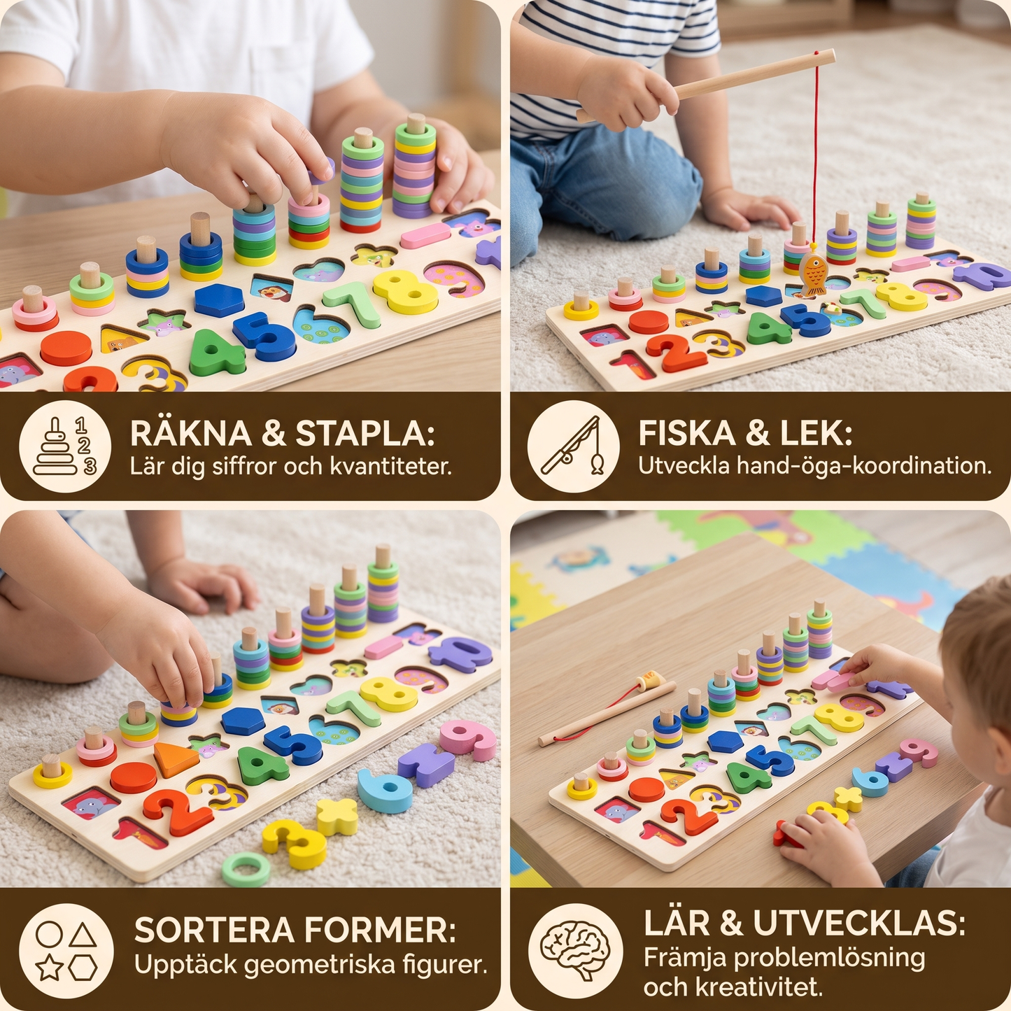 Färdighetsutveckling – Montessori Aktivitetsbräda I Trä