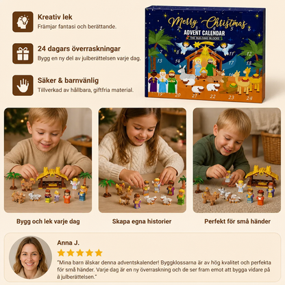 Julkrubba adventskalender med byggklossar för barn