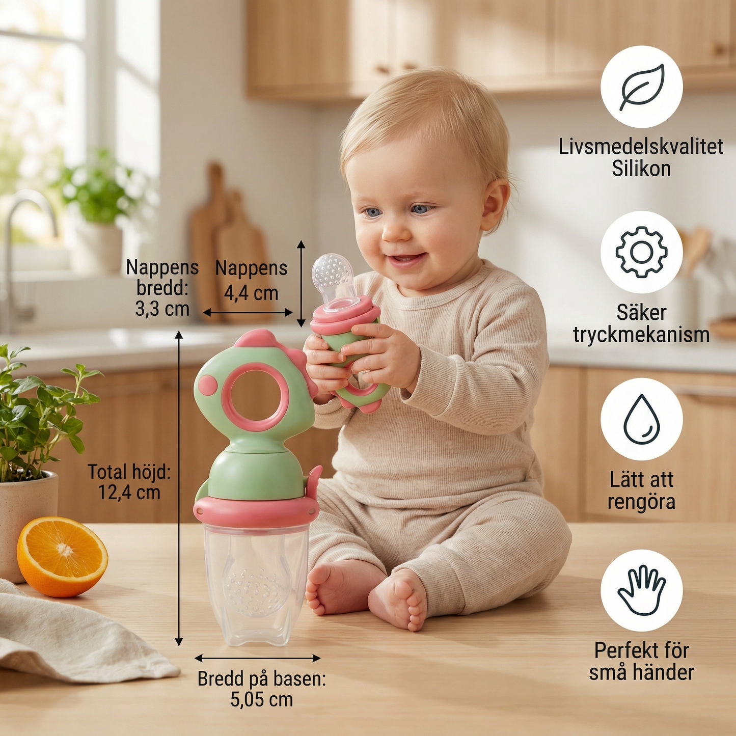 Baby-fruktmatare – Silikonbitring med tryckmekanism