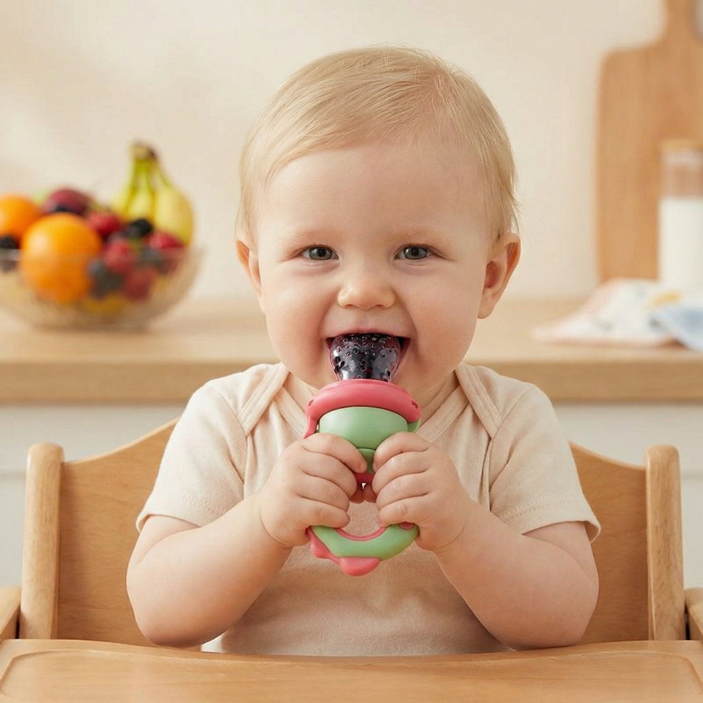 Baby-fruktmatare – Silikonbitring med tryckmekanism