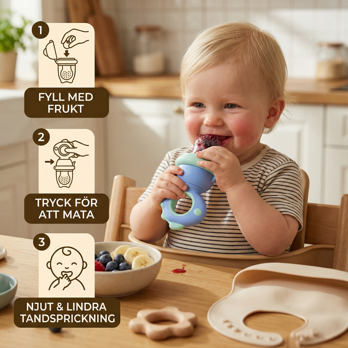 Baby-fruktmatare – Silikonbitring med tryckmekanism