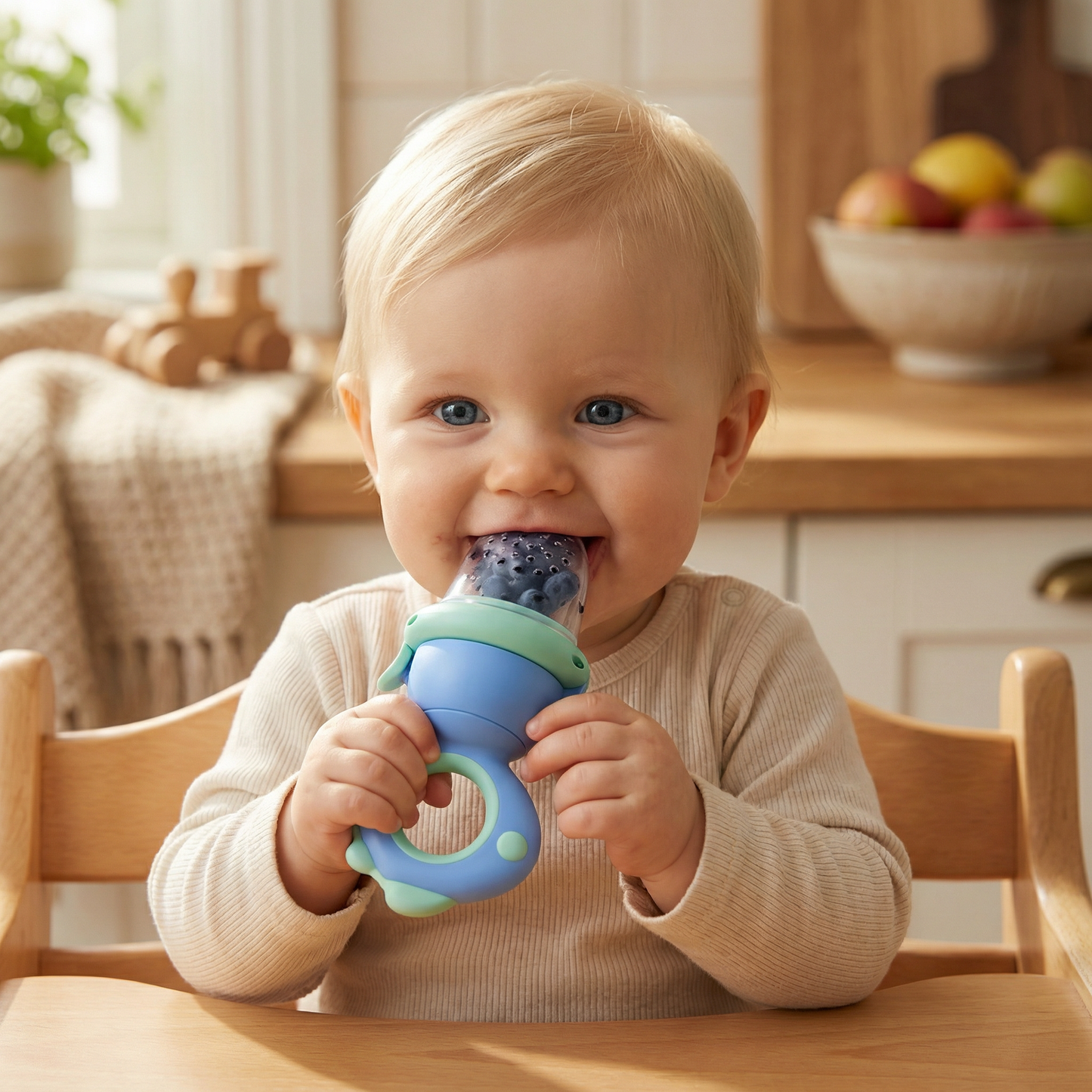 Baby-fruktmatare – Silikonbitring med tryckmekanism
