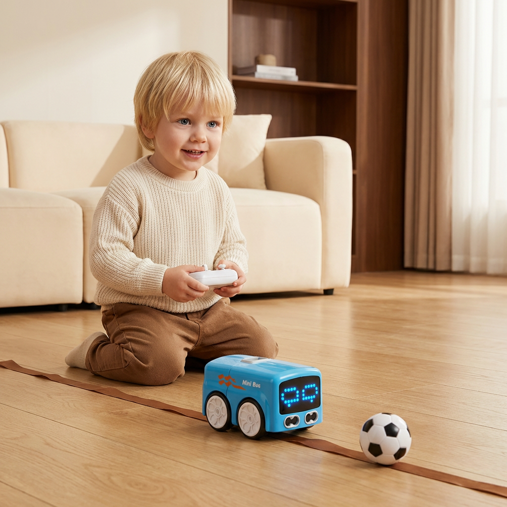 Smart RC Mini Bus Leksak – Geststyrning Ljusupplyst Tecknad Bil för Barn