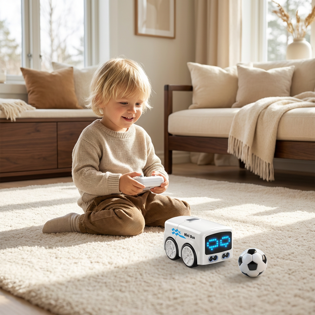 Smart RC Mini Bus Leksak – Geststyrning Ljusupplyst Tecknad Bil för Barn