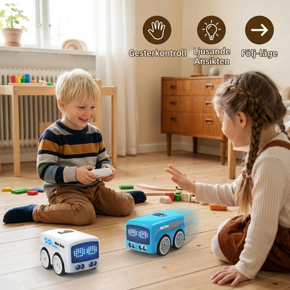 Smart RC Mini Bus Leksak – Geststyrning Ljusupplyst Tecknad Bil för Barn