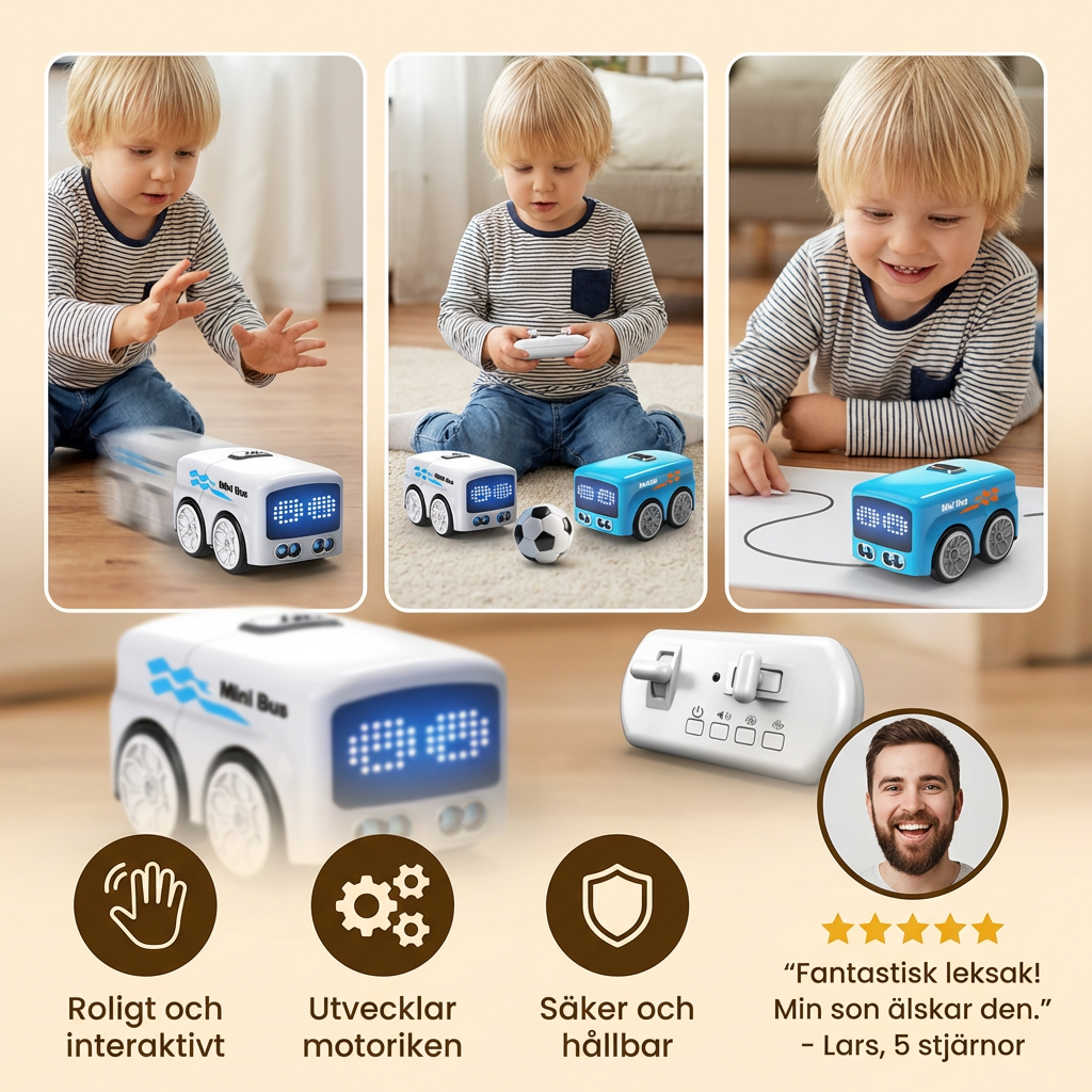 Smart RC Mini Bus Leksak – Geststyrning Ljusupplyst Tecknad Bil för Barn