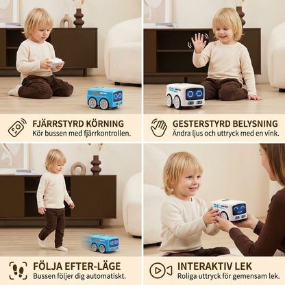 Smart RC Mini Bus Leksak – Geststyrning Ljusupplyst Tecknad Bil för Barn