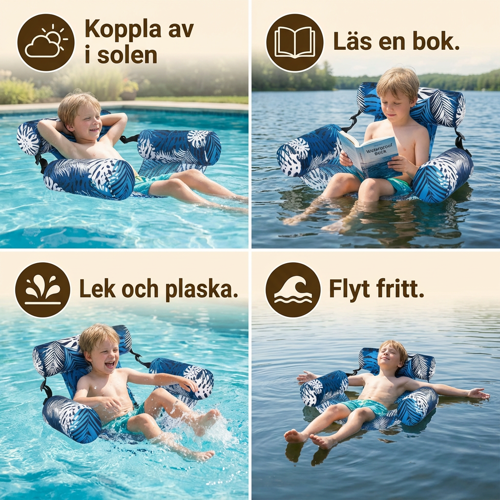 Uppblåsbar Poolhängmatta med Ryggstöd – Fällbar Vattenlounge