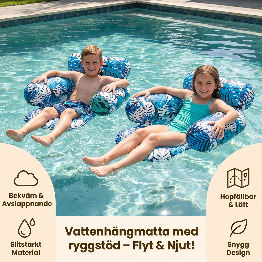 Uppblåsbar Poolhängmatta med Ryggstöd – Fällbar Vattenlounge